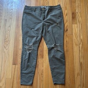 Refuge Olive Distressed Skinny Jeans